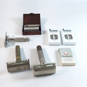 Vintage Safety Razor Lot: Laurel Miniature, Gillette Open Comb, Personna Blades